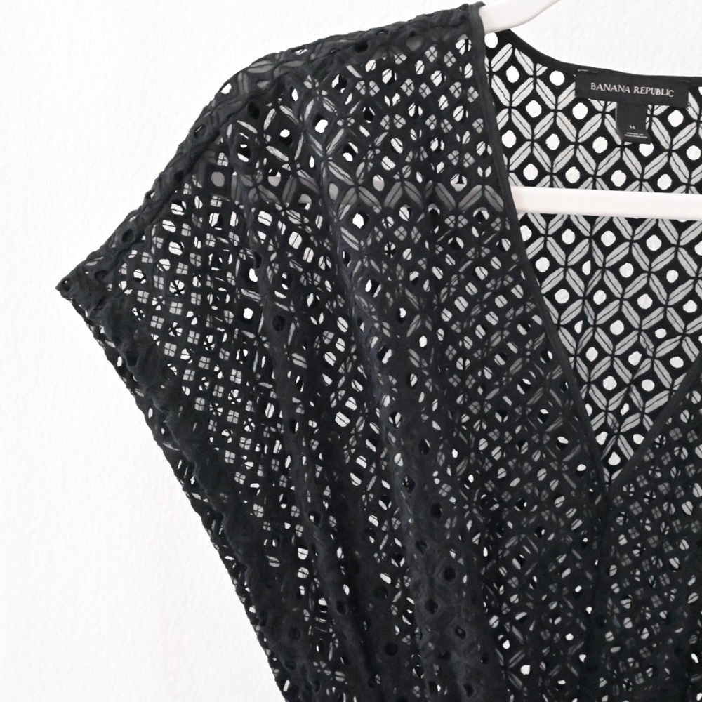 Banana Republic Black Eyelet Dress with Tie - Size 14.
